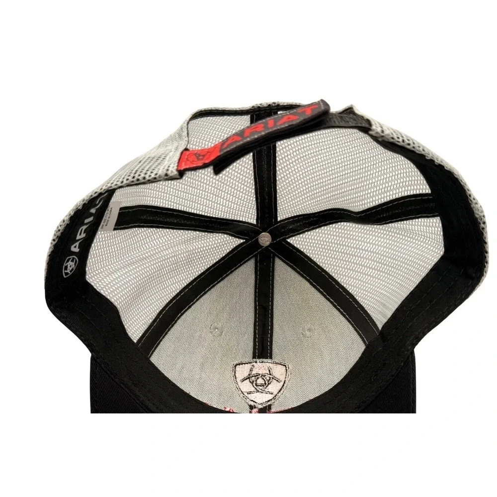 Ariat Mens Black Grey Mesh Back‎ Trucker Hat Red Logo Embroidered Adjustable Cap